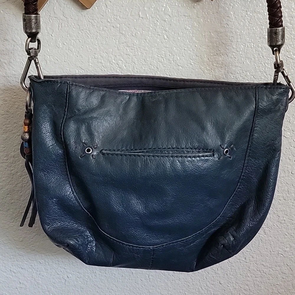 The Sak Navy Blue Leather Hobo with Brown Braided Strap